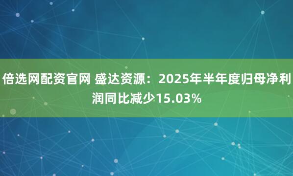 倍选网配资官网 盛达资源：2025年半年度归母净利润同比减少15.03%